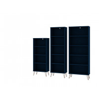 Manhattan Comfort 146GMC4 Rockefeller 3-Piece Multi Size Bookcases in Tatiana Midnight Blue